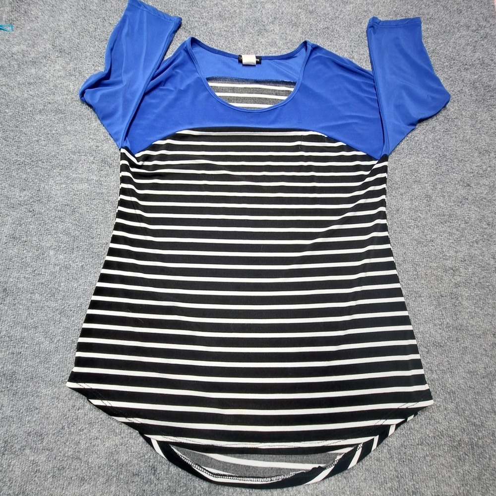 Perception Womens Medium Blue Striped Raglan 3/4 Sleeve Top TP432 Made in USA